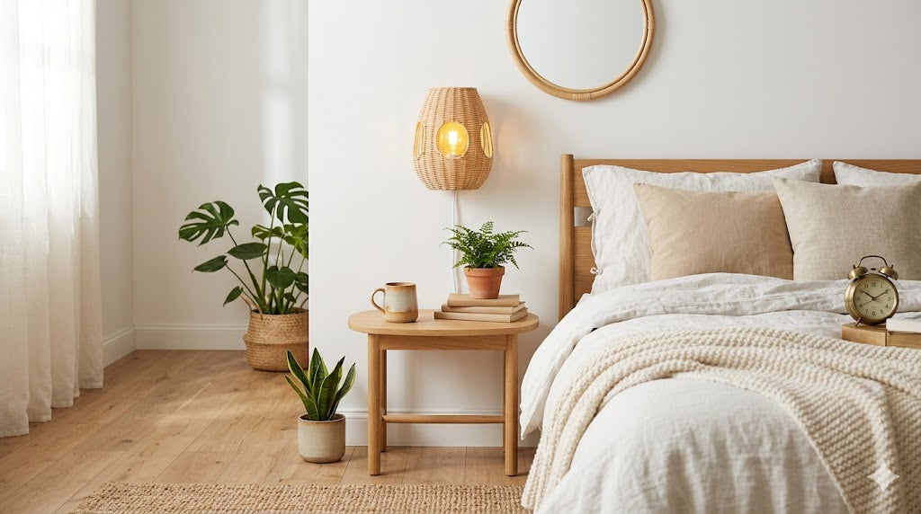 Applique Murale en Rotin Naturel Tressé Ronde, Style Bohème, Chambre Contemporaine Image