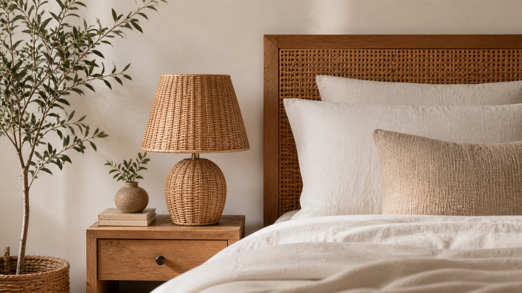 Lampadaire en Rotin Naturel Tressé sur Pied, Style Bohème, Salon Contemporain Image