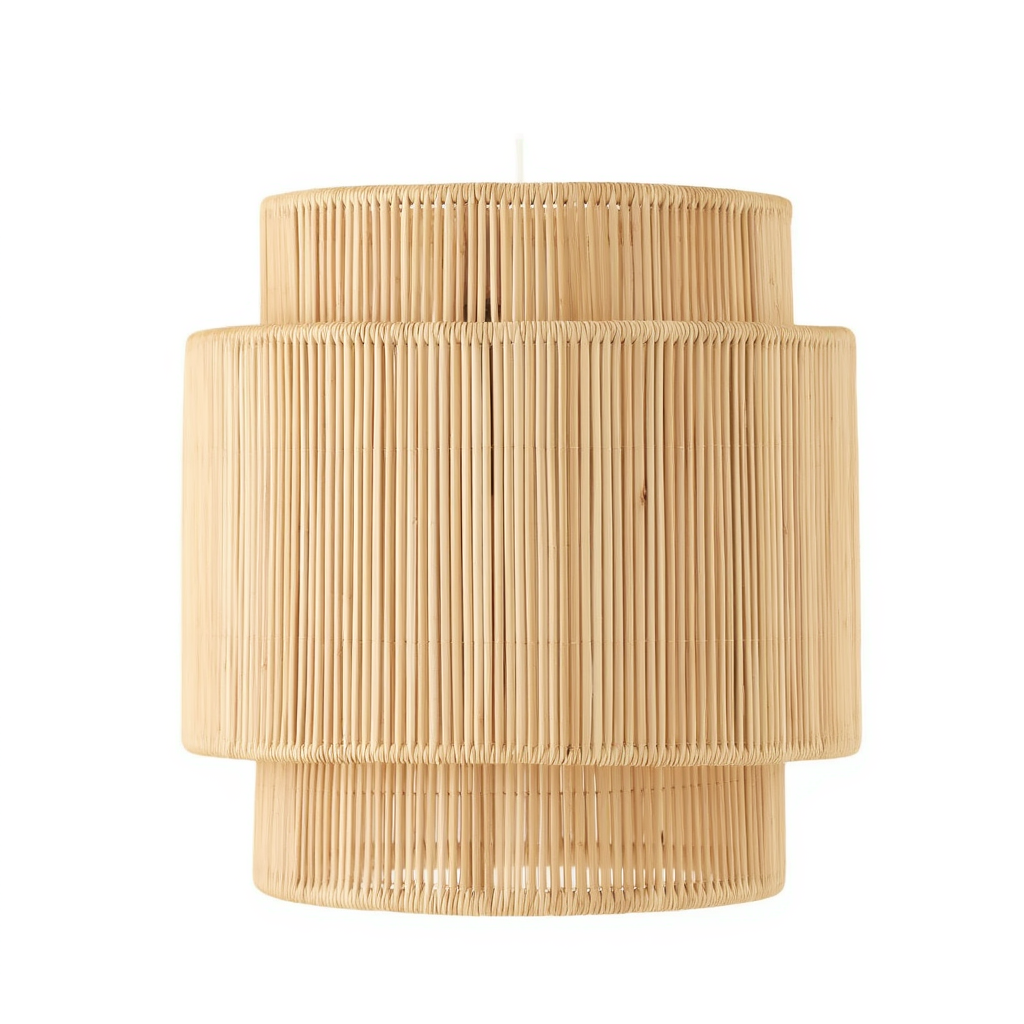 Applique Murale Rotin Bambou Tressé 
          3 Niveaux Lamelles Verticales Naturel 
          Beige Fond Blanc

