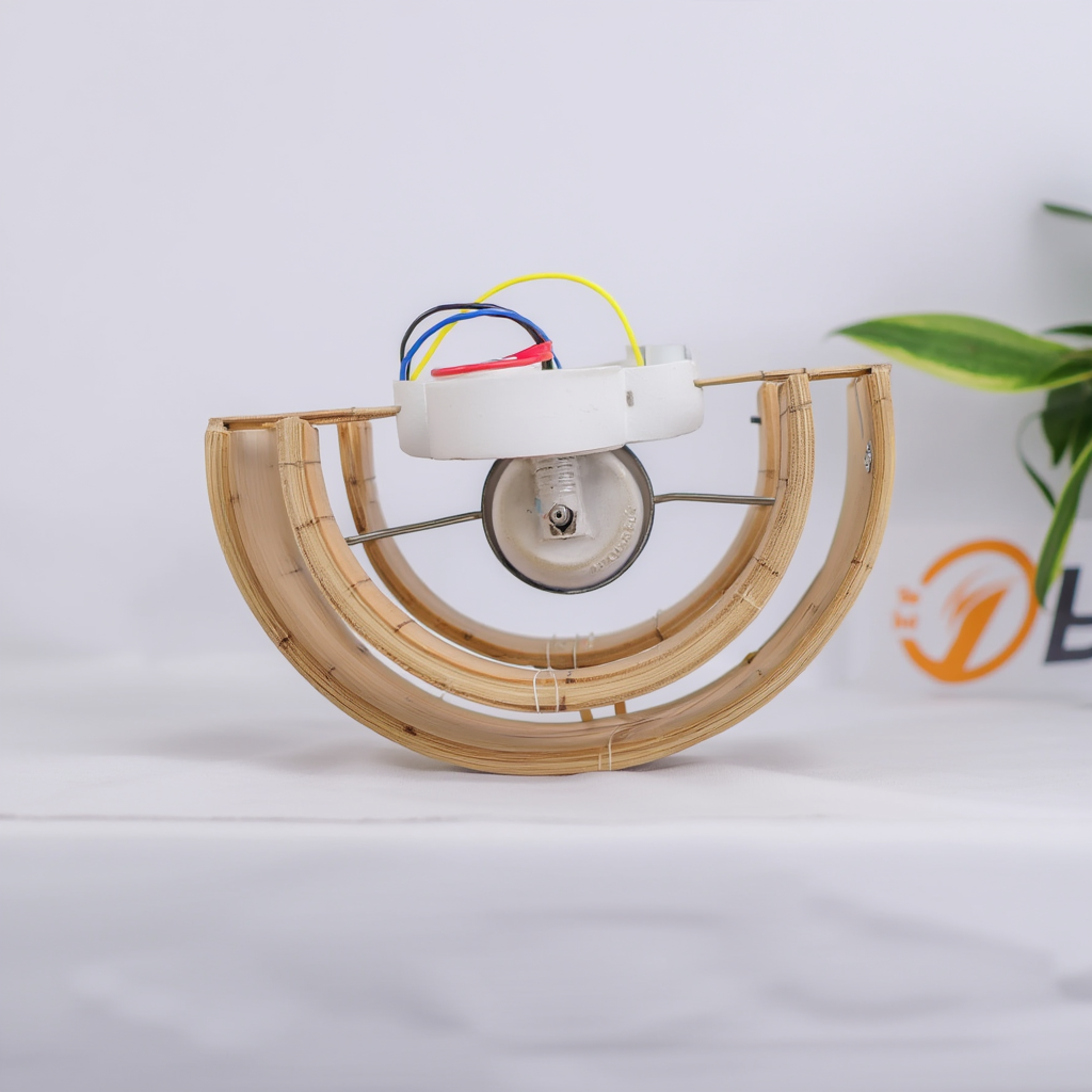 Vue Arrière Applique Murale Rotin Bambou 
          Structure Demi-Cercle Système de Fixation 
          Murale Câblage Électrique Intégré