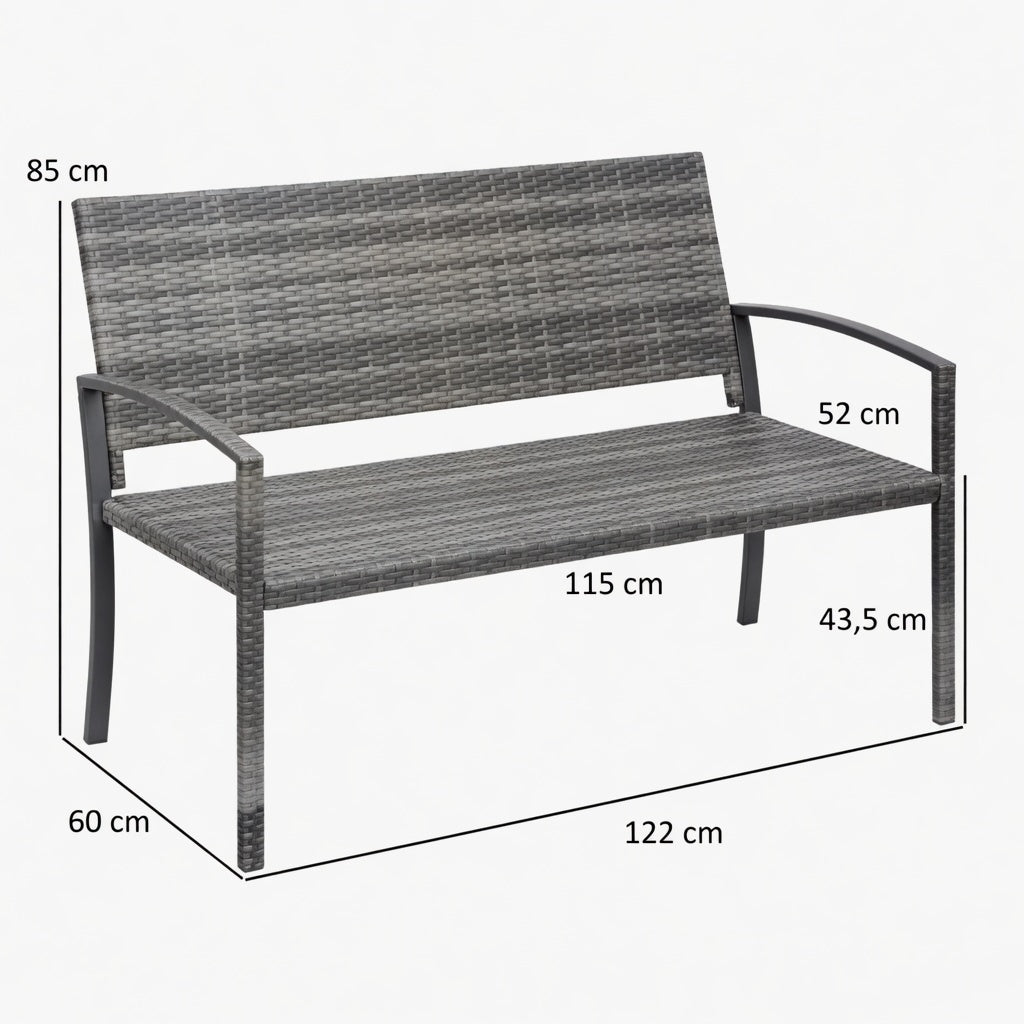 Dimensions banc rotin jardin | 122 x 60 x 85 cm | hauteur assise 43,5 cm | RotinDéco