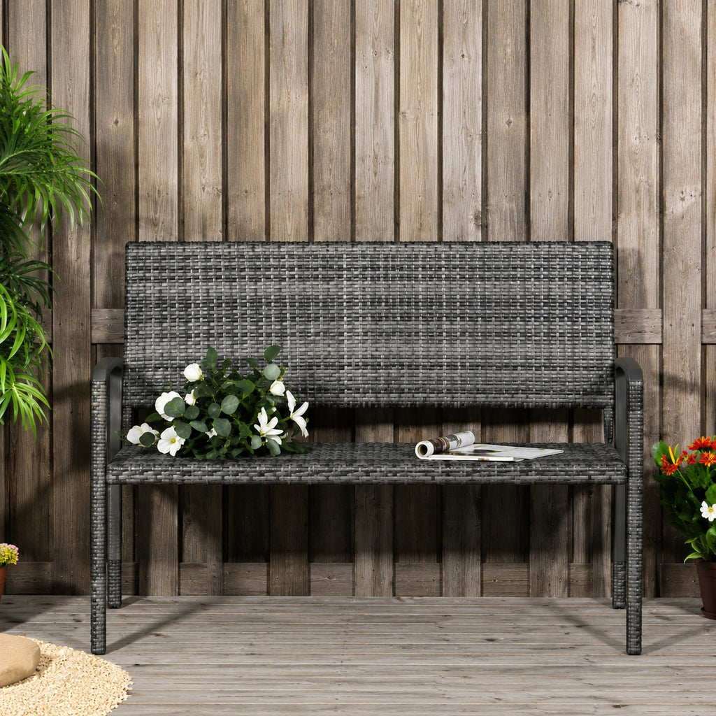 Banc rotin jardin 2 places gris | terrasse bois | décoration extérieure | RotinDéco