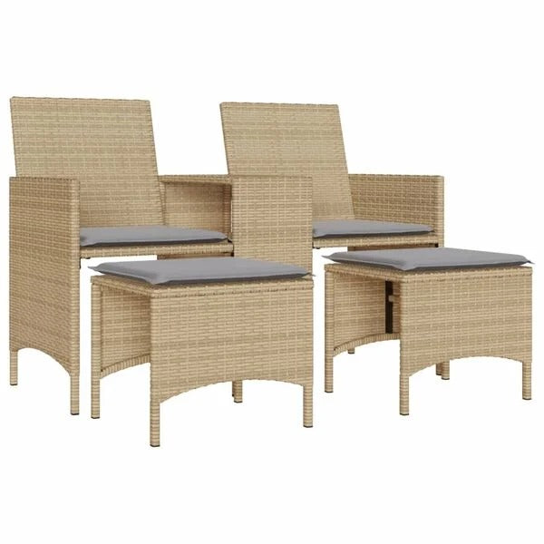  Set canapé rotin 2 fauteuils | repose-pieds et coussins gris inclus | fond blanc | RotinDéco