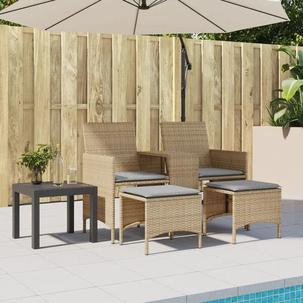 Canapé rotin 2 fauteuils beige | table d'appoint noire | terrasse piscine | RotinDéco