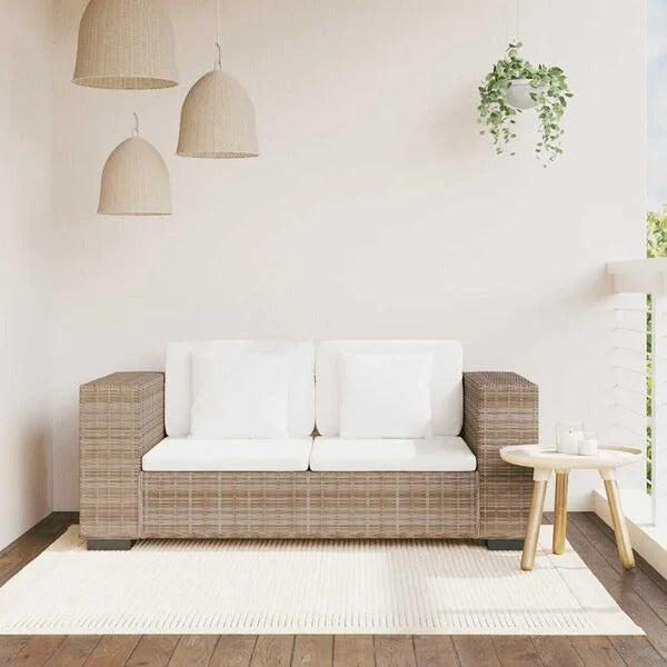 Canapé rotin 2 places | coussins blanc crème | décoration véranda | RotinDéco