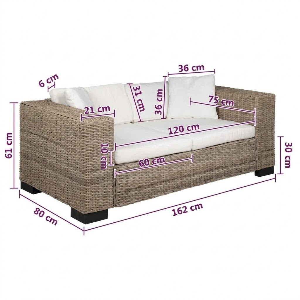Dimensions canapé rotin 2 places | 162 x 80 x 61 cm | RotinDéco