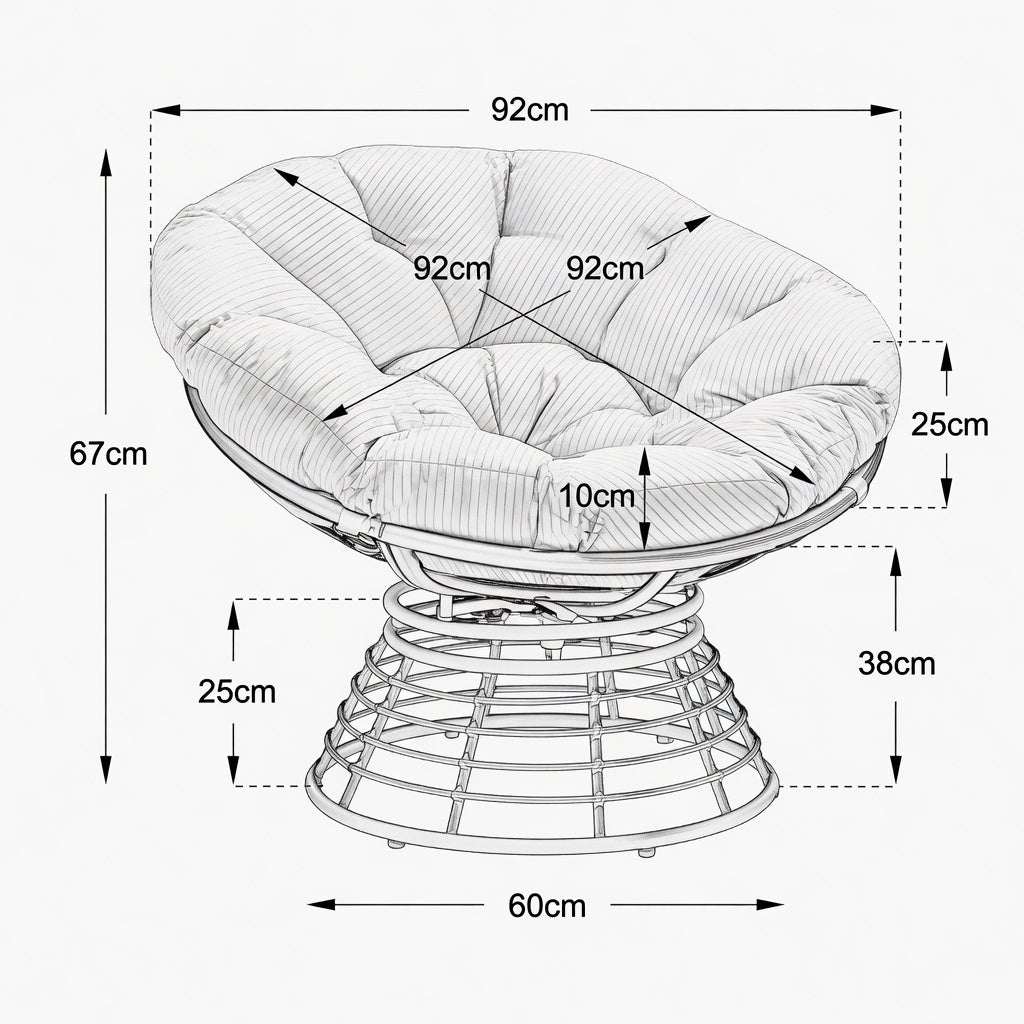 Dimensions du fauteuil boule rotin – diamètre 92 cm, hauteur 67 cm – RotinDéco