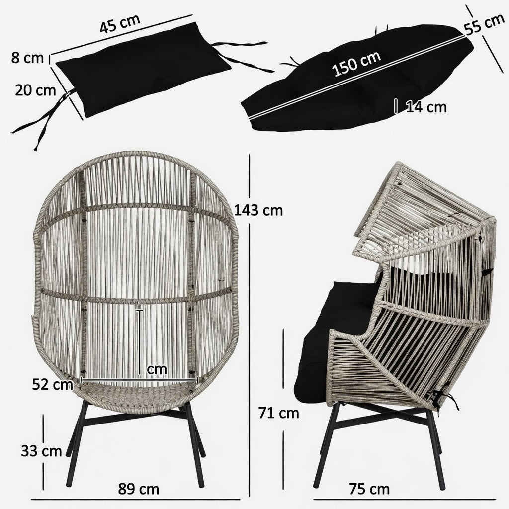 Dimensions du fauteuil œuf rotin naturel – 89 x 75 x 143 cm – RotinDéco