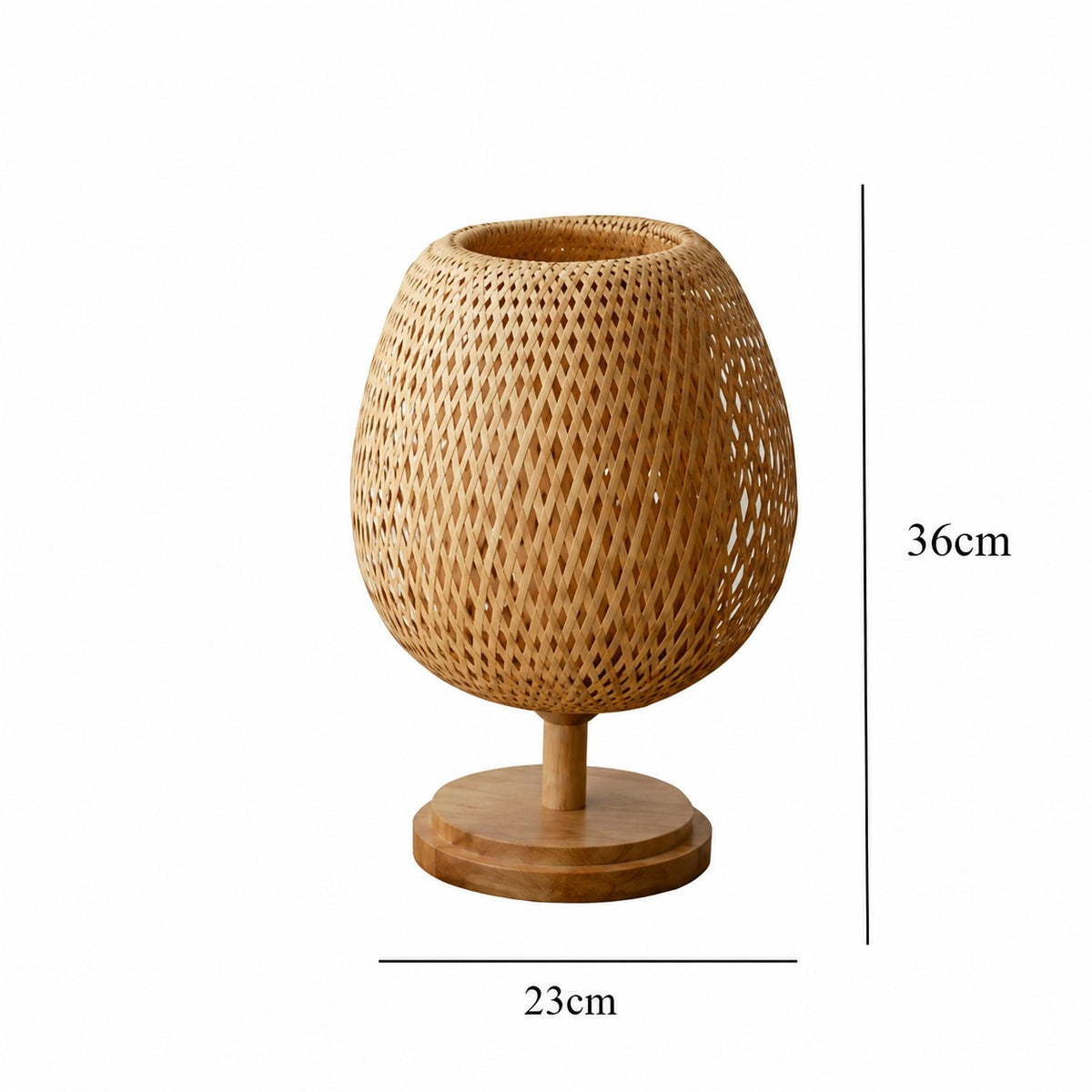 Lampe de table bambou tressé forme œuf avec dimensions hauteur 36 cm diamètre 23 cm