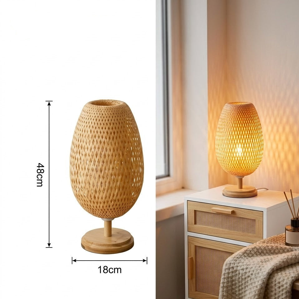 Lampe de table rotin ovale bois naturel avec dimensions hauteur 48 cm diamètre 18 cm
