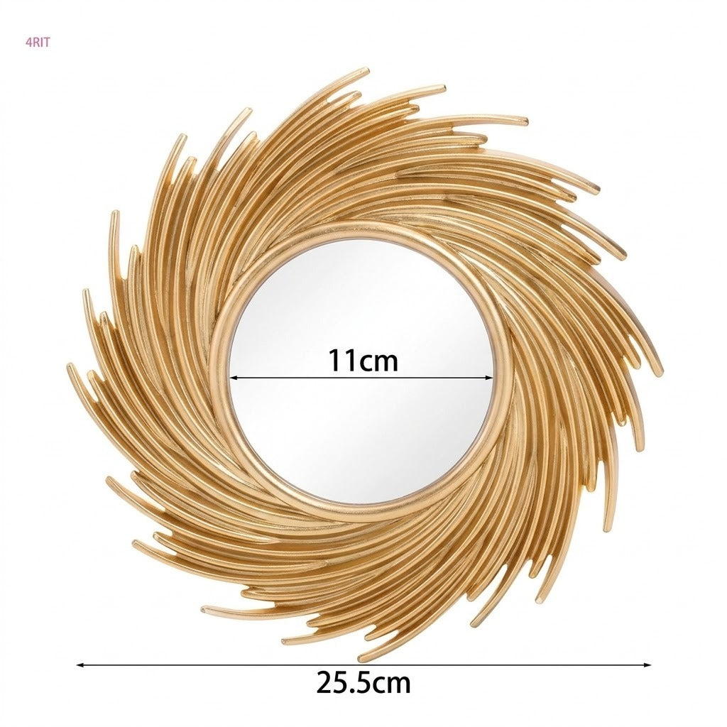 Miroir mural rotin doré avec dimensions – diamètre 25,5 cm – RotinDéco