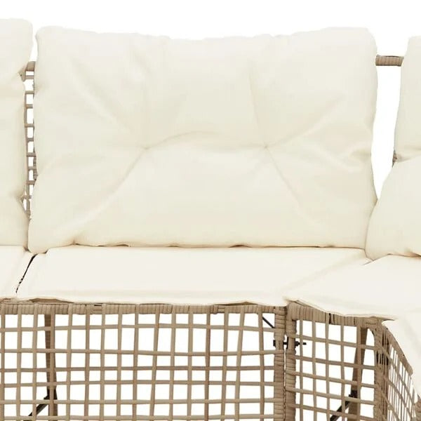 Détail coussin d'assise blanc crème salon de jardin résine tressée beige