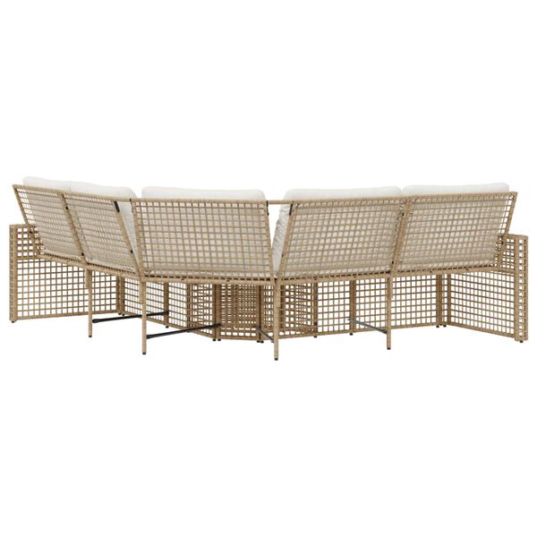 Salon de jardin d'angle résine tressée beige vue de dos fond blanc