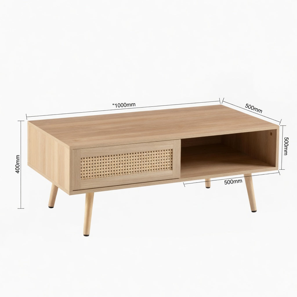 Dimensions table basse bois rotin – 100 x 50 x 40 cm – RotinDéco