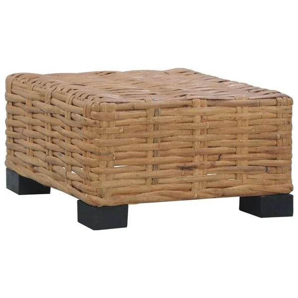 Table basse carrée rotin naturel tressé avec pieds noirs sur fond blanc – RotinDéco