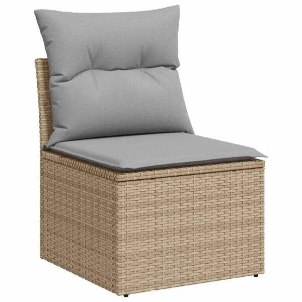 Module simple du canapé de jardin en rotin naturel avec coussin gris, vue de face sur fond blanc