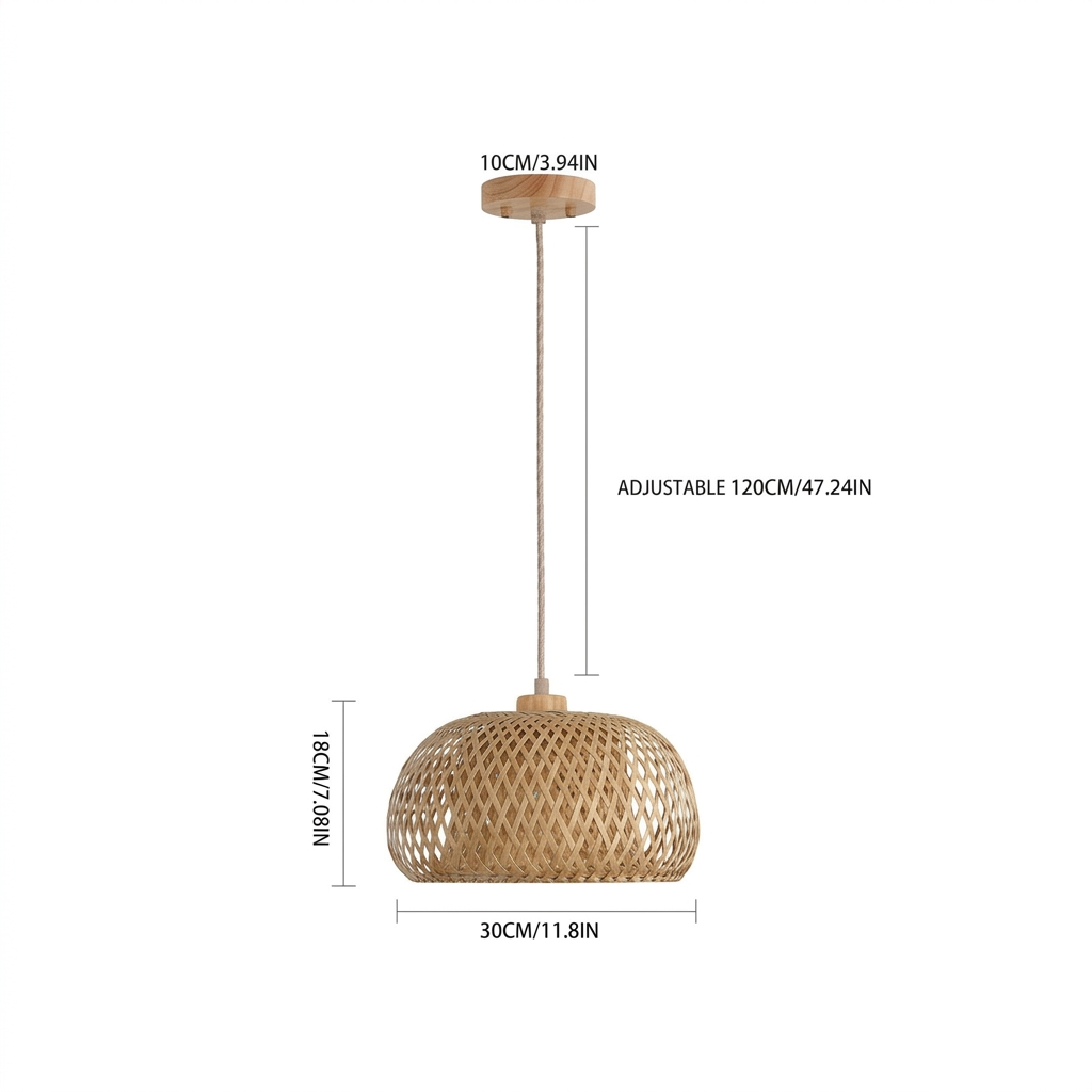 Suspension Rotin Naturel Dôme Dimensions Diamètre 30cm Hauteur 19cm Cordon Réglable 120cm
