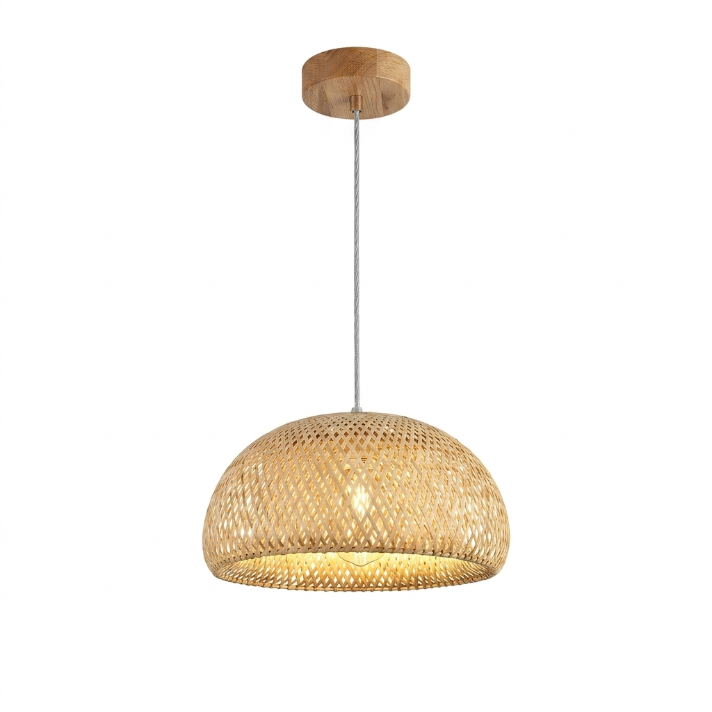 Suspension en Rotin Naturel Tressé Forme Dôme 
          Beige Fond Blanc