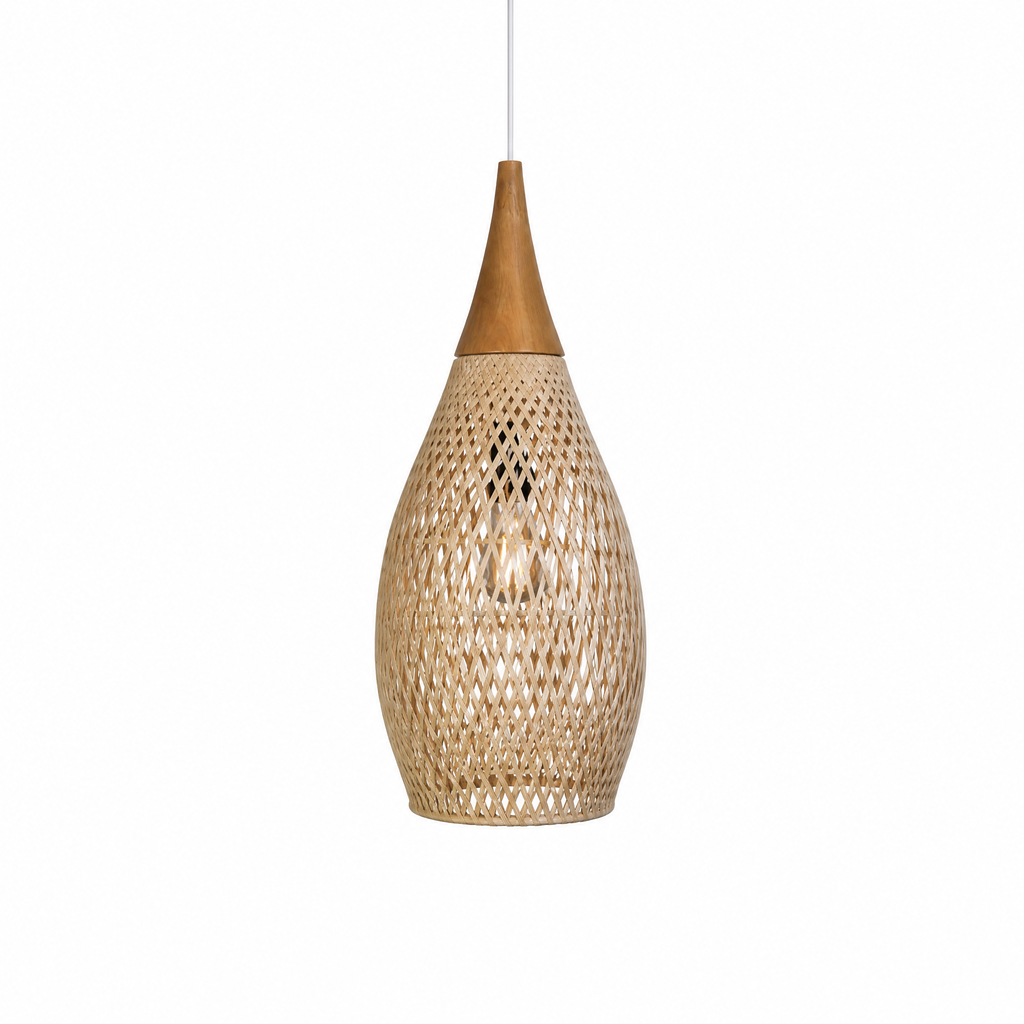 Suspension en Rotin Tressé Style Japonais Naturel Beige 
          Forme Goutte