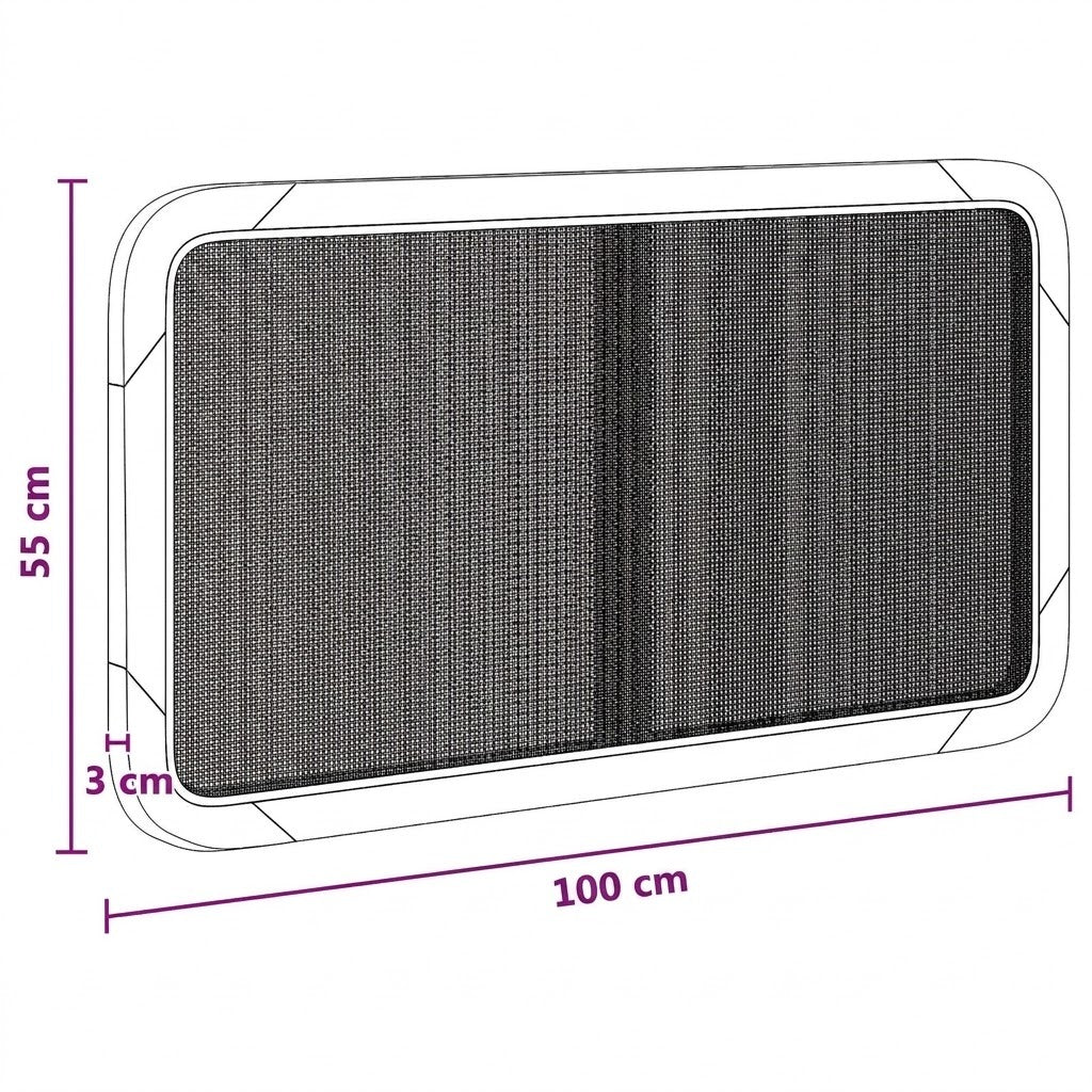 Schéma technique de la tête de lit en rotin rectangulaire avec dimensions 100 x 55 x 3 cm