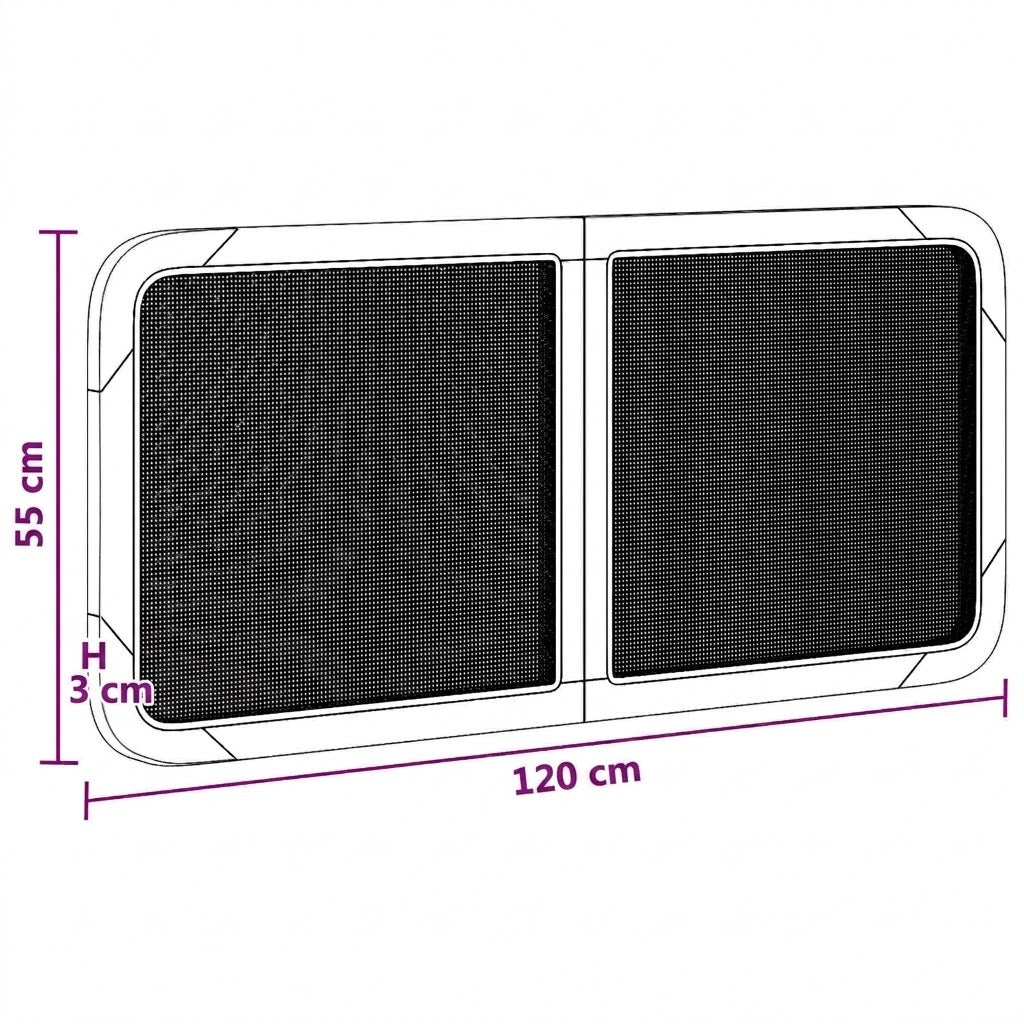 Schéma technique de la tête de lit en rotin rectangulaire 2 panneaux avec dimensions 120 x 55 x 3 cm