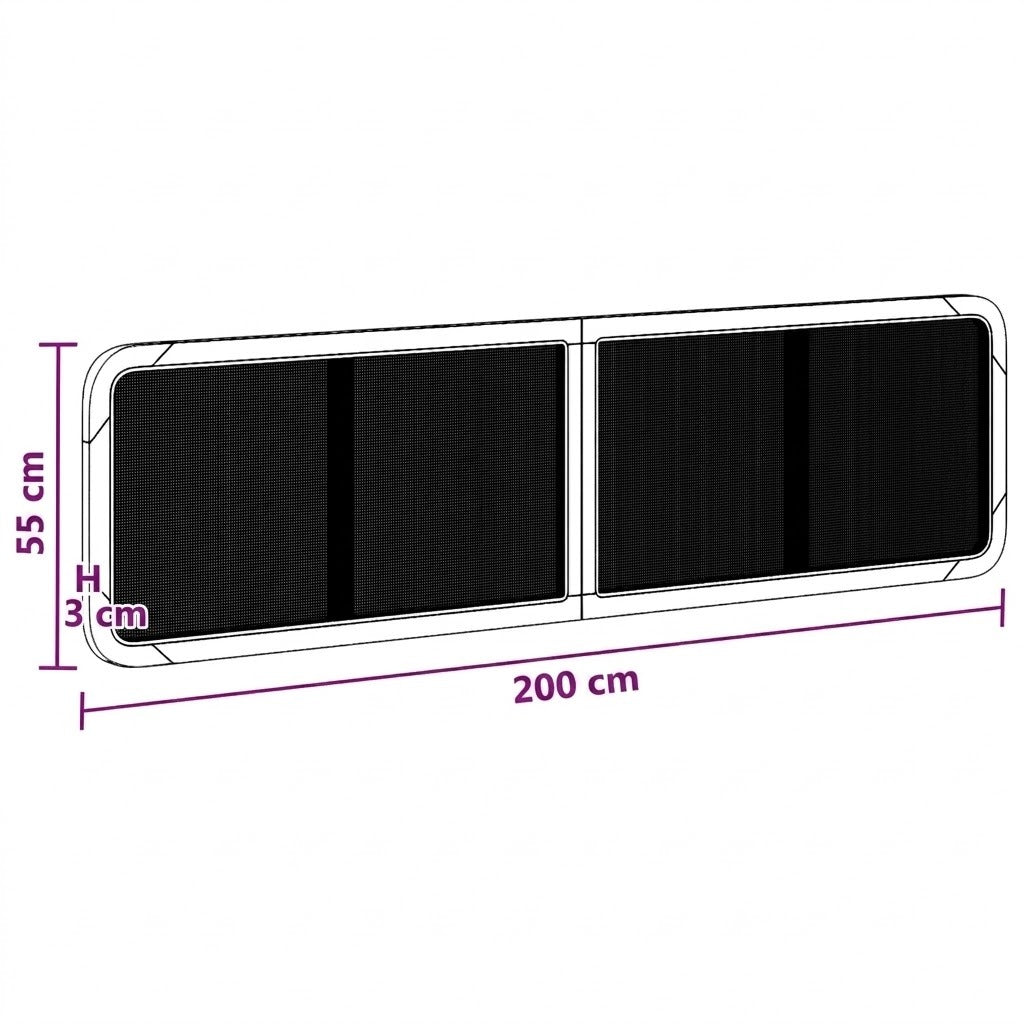 Schéma technique de la tête de lit en rotin rectangulaire 4 panneaux avec dimensions 200 x 55 x 3 cm
